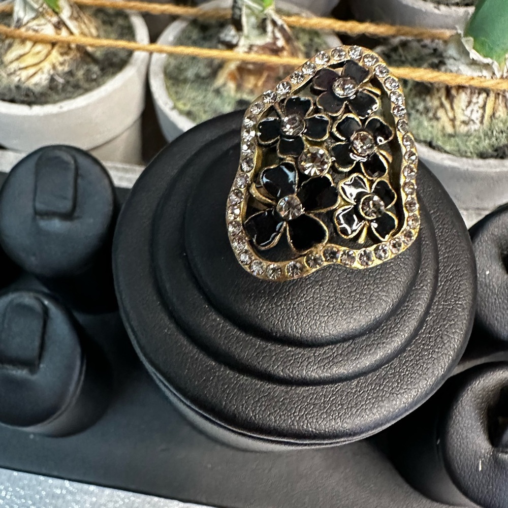 Black and Bronze Gold with black enamel Statement Ring